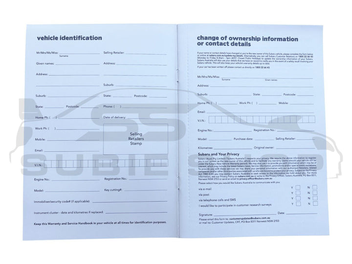 GENUINE Subaru WRX VN Wag 22 -24 Factory Owners Manual Log Book Wallet Set Pouch