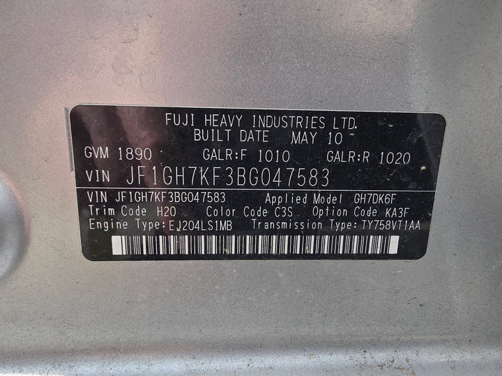 Subaru Impreza GH GE RS 2008 - 11 Manual 5Spd Gearbox Transmission EJ20 2.0 L