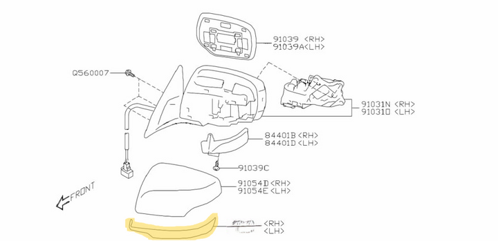 Genuine Subaru Outback BR 2012 - 14 Left Passenger Side Mirror Cover Trim Panel