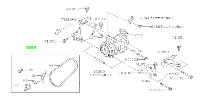 Genuine Subaru Impreza VA WRX STi EJ257 Turbo 2015 - 21 AC Stretch Fit Belt Kit