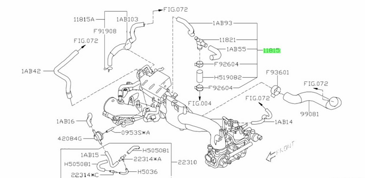 Genuine Subaru Impreza GD WRX Turbo EJ255 2005 - 2007 PCV Main Air Oil Hose Pipe