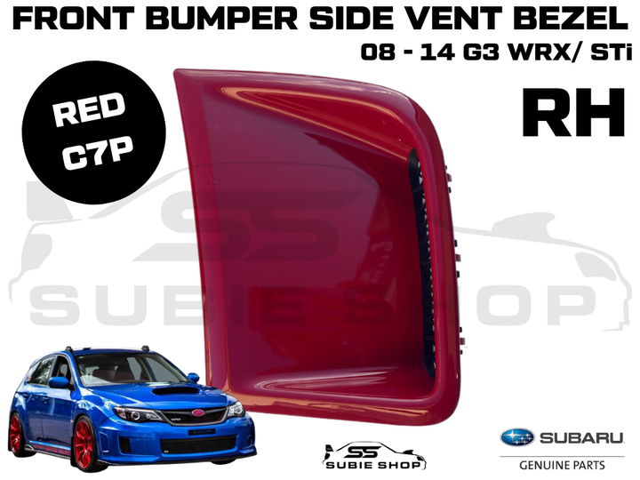 GENUINE Subaru Impreza 2008 - 14 G3 WRX STi Front Bumper Side Vent Bezel Red C7P