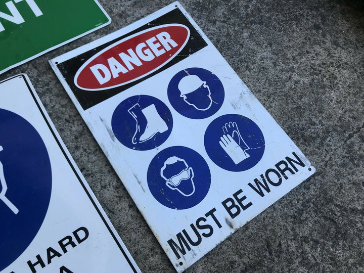 3 X Industrial Factory Warehouse Danger Muster Point Hard Hat Area Signs Sign