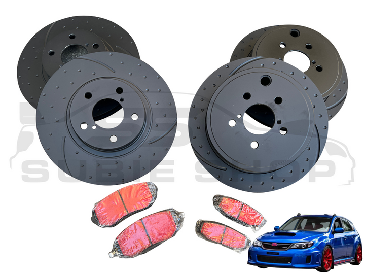 RDA Slotted & Dimpled Brake Rotors & Pads Upgrade 08 - 14 Subaru Impreza G3 WRX