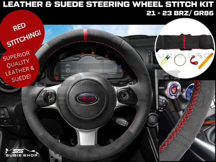 Leather Suede Hand Stitched Steering Wheel Kit For 21-23 Subaru BRZ Toyota GR86