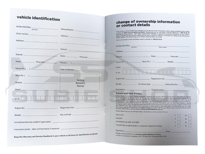 GENUINE Subaru XV GU 20 + Factory Owners Manual Log Service Book Wallet Pouch