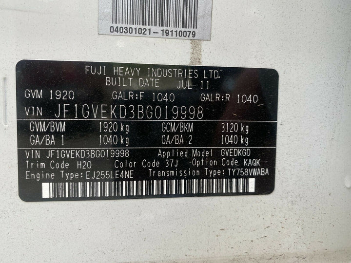 Subaru Impreza WRX 2008 - 14 G3 Right Hand Rear Passenger Door Window Motor RHR