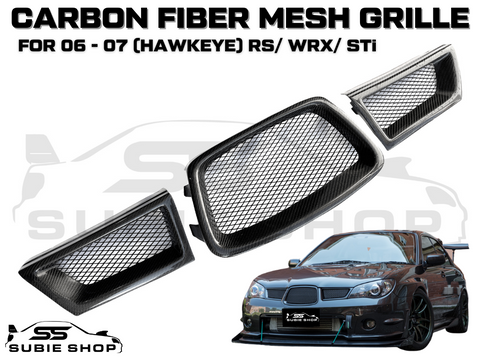 3 Piece Carbon Fiber Black Mesh Grille Grill For 06 - 07 Subaru WRX STI Hawkeye