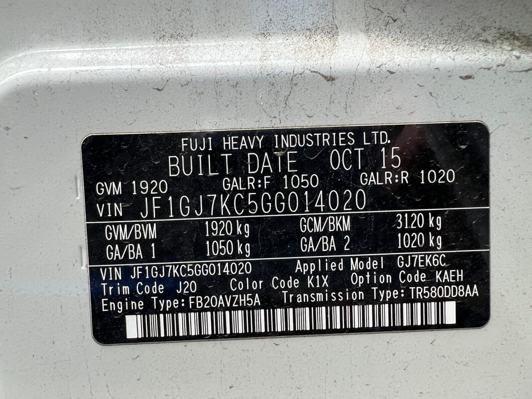 Subaru Impreza GJ G4 12 - 16 FB20 2.0L Petrol Engine Motor 111,517KM Very Good