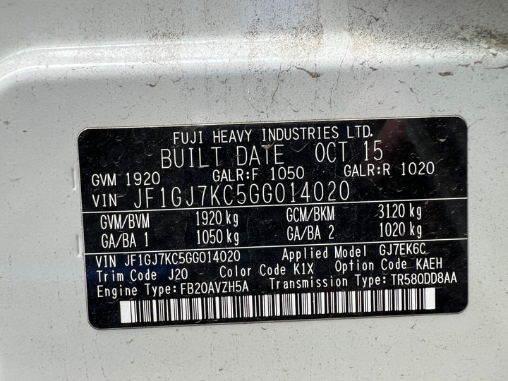 Subaru Impreza GJ G4 12 - 16 FB20 2.0L Petrol Engine Motor 111,517KM Very Good