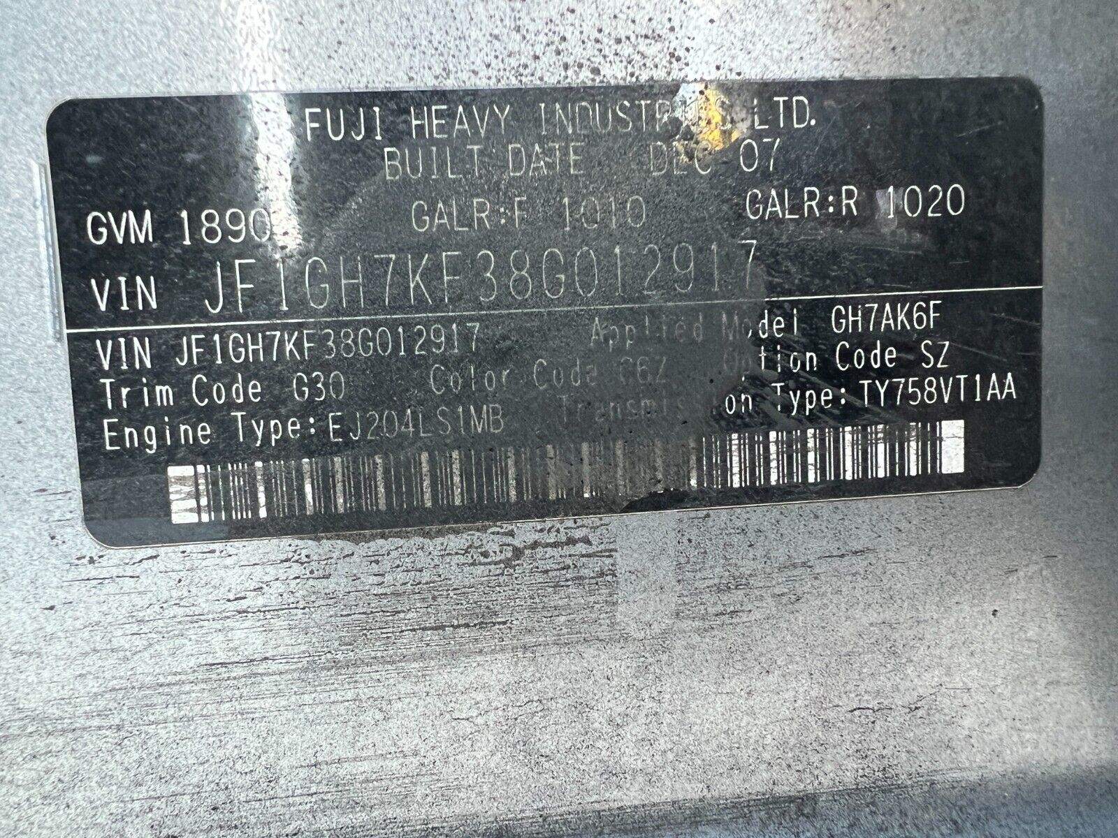 Subaru Impreza RS 2007 -11 Factory Owners Manual Booklet Wallet