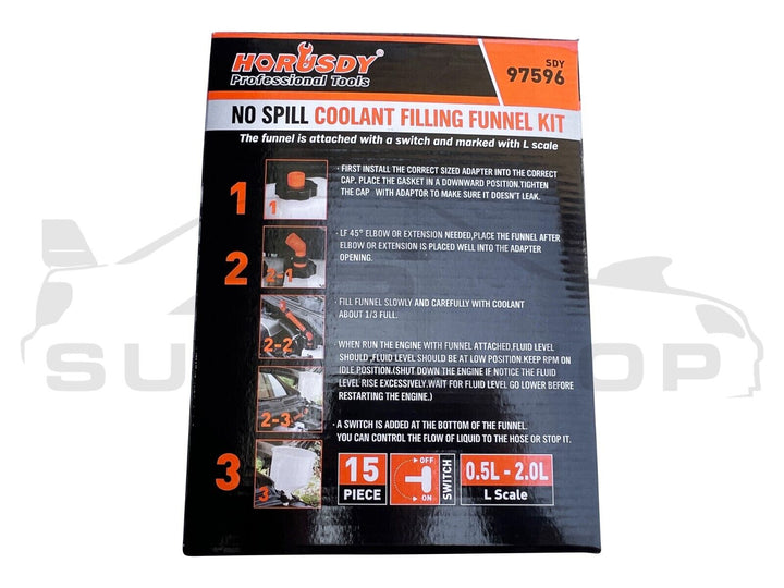 15 Pce Spill Proof Radiator Cooling System Coolant Bleed Kit Funnel Filler Refil