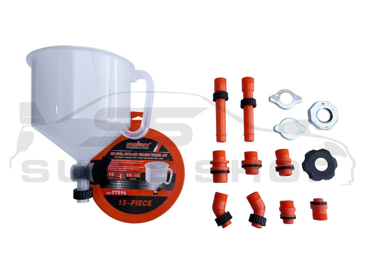 15 Pce Spill Proof Radiator Cooling System Coolant Bleed Kit Funnel Filler Refil