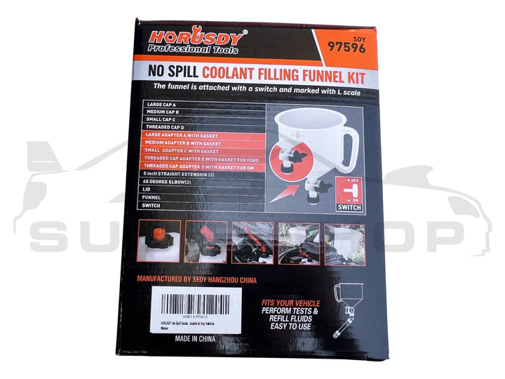 15 Pce Spill Proof Radiator Cooling System Coolant Bleed Kit Funnel Filler Refil