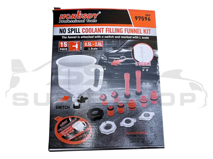 15 Pce Spill Proof Radiator Cooling System Coolant Bleed Kit Funnel Filler Refil