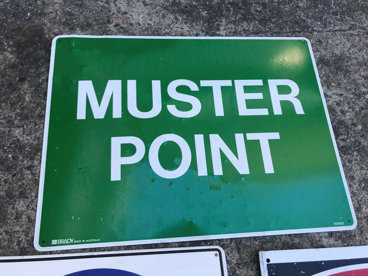 3 X Industrial Factory Warehouse Danger Muster Point Hard Hat Area Signs Sign